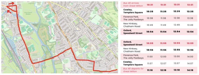  Route map and timetable for the new 46A minibus service