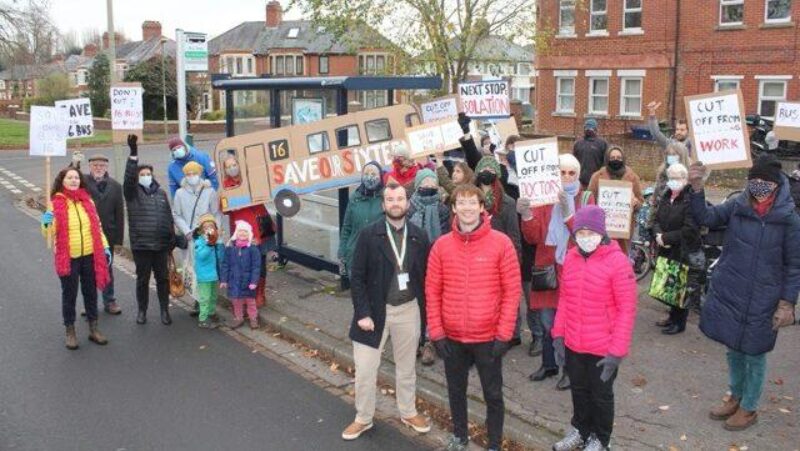 Cllr Brad Baines and local residents pictured in 2021, campaigning to keep the previous Number 16 running. 