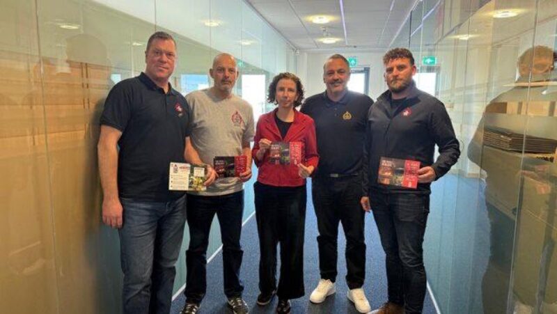 Anneliese Dodds pictured with FBU representatives and Cllr Mark Lygo following their briefing